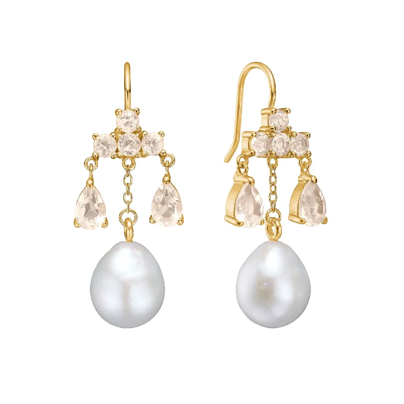 Unicorn 18K Gold Plated Earrings w. Quartz & baroque Pearls