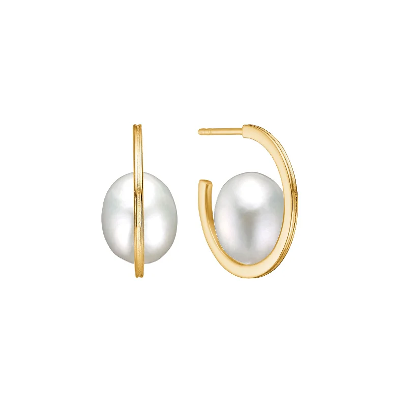 Unicorn 18K Gold Plated Hoops 2cm w. Baroque Freshwater Pearls