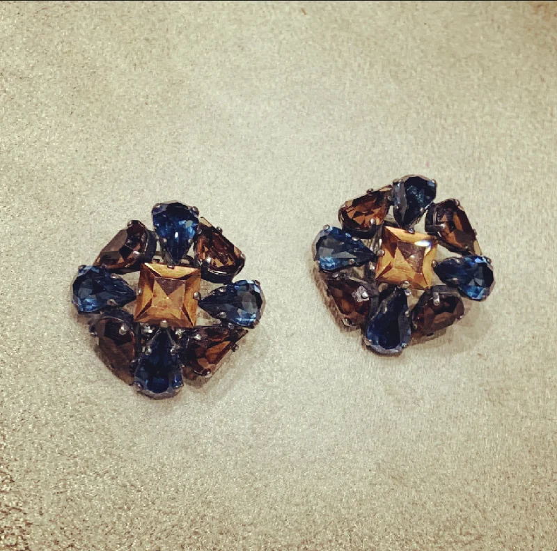 Christian Dior Vintage Earrings 1962 blue and brown