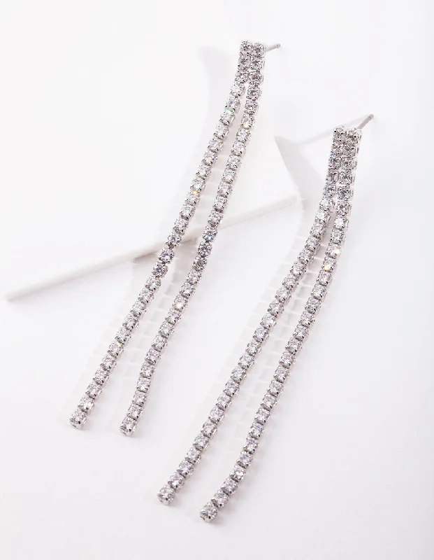 Cubic Zirconia Drop Row Earrings