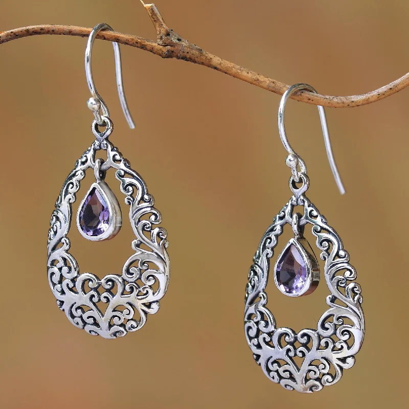 Curling Drops Amethyst Drop Dangle Earrings from Bali