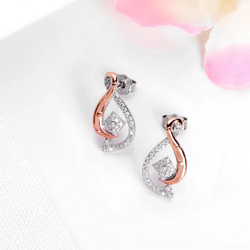 Dual Radiance Two-Tone CZ Plated 925 Sterling Silver Earrings