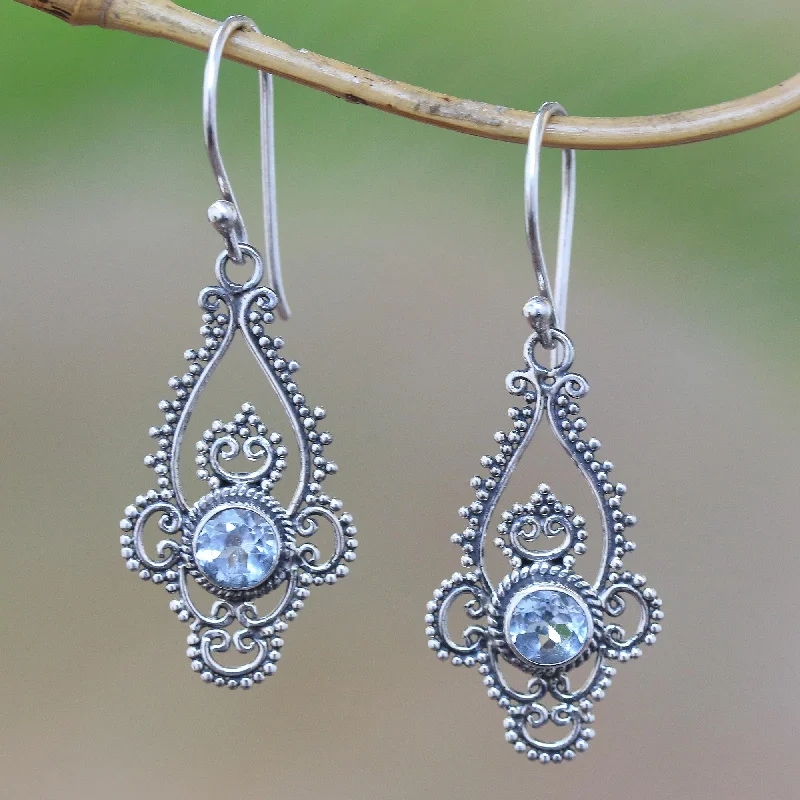 Elegant Evening in Blue Blue Topaz Sterling Silver Dot and Scroll Dangle Earrings