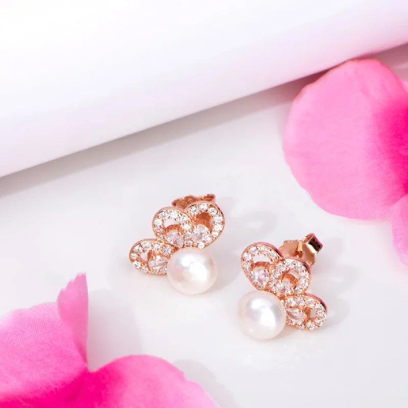 Floral Elegance 925 Sterling Silver Rose Gold-Plated Flower Earring