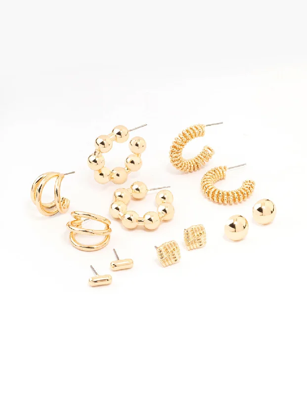 Gold Multi Stud & Hoop Earrings 6-Pack