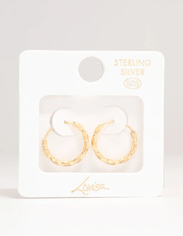 Gold Plated Sterling Silver Twisted Hoop Earrings 15MM