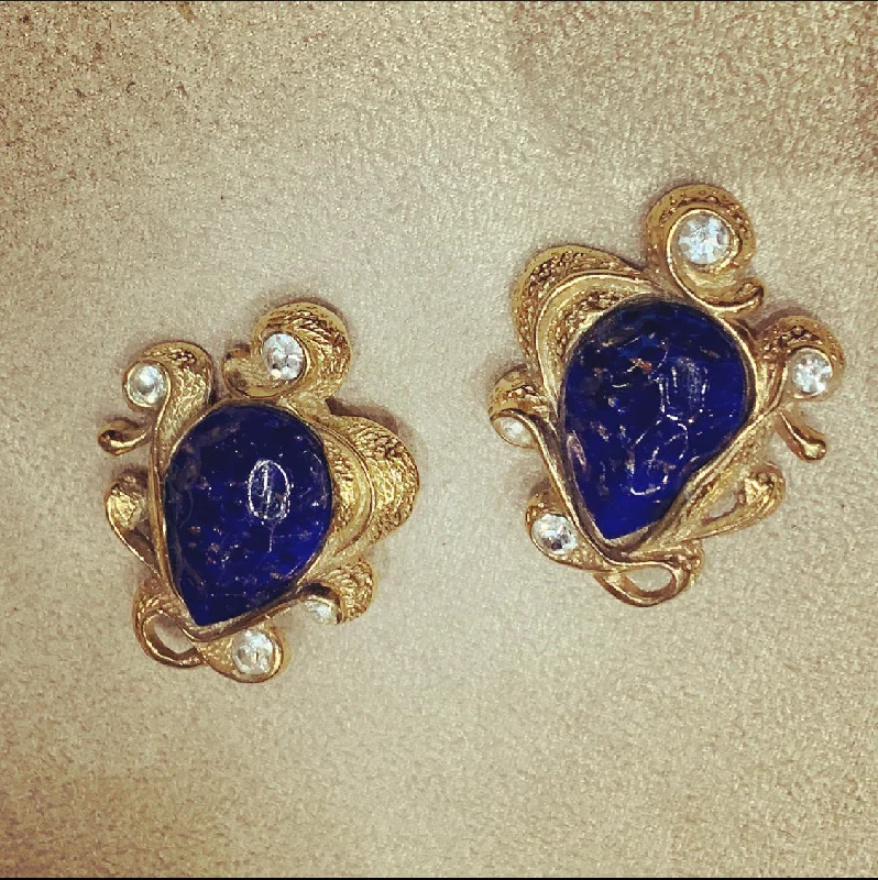 Guy Laroche Lapis gripoix glass earrings