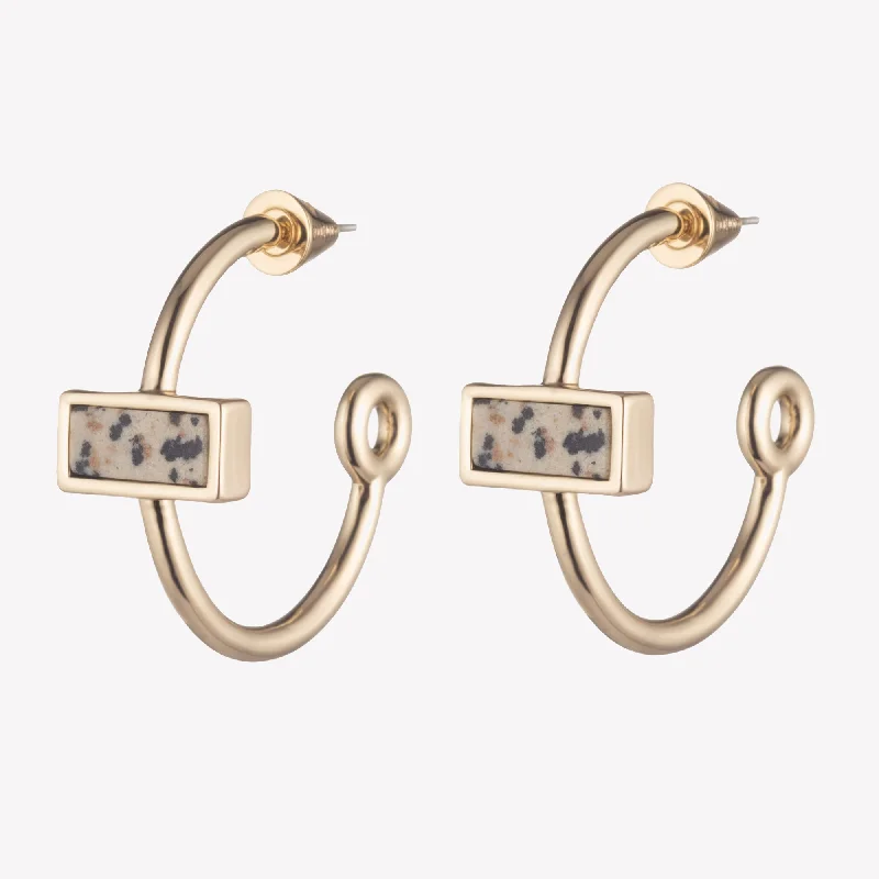 INLAID CROSSBAR HOOP EARRINGS - DALMATIAN JASPER