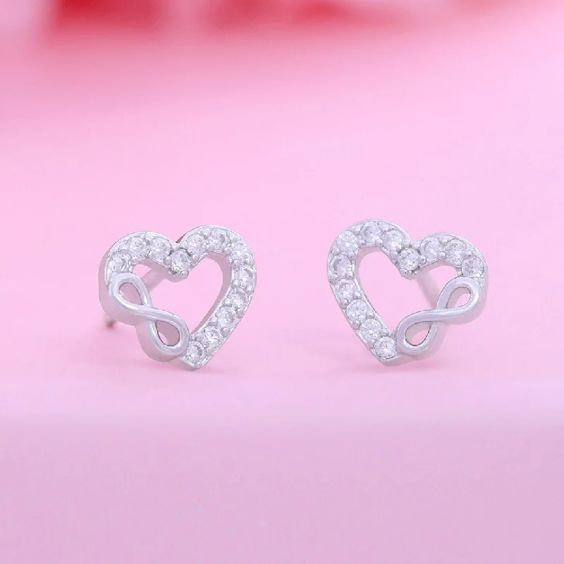 Intertwined Heart Infinity Rhodium Plated 925 Sterling Silver Earrings