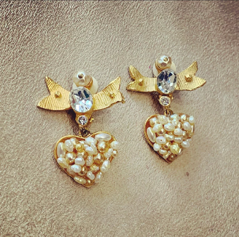 Lacroix Pearl Heart Bow Earrings