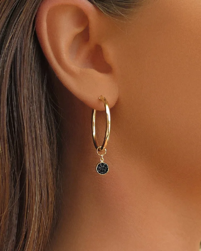 Large Black CZ Thick Hoop Earrings