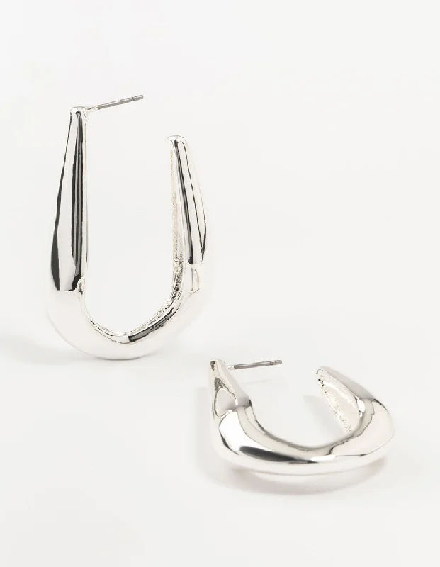 Large Silver Smooth Hoop Earrings