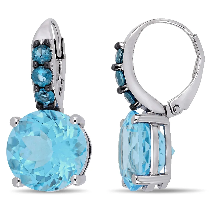 Mimi & Max 15 1/4ct TGW Sky Blue Topaz and London Blue Topaz Leverback Earrings in Sterling Silver