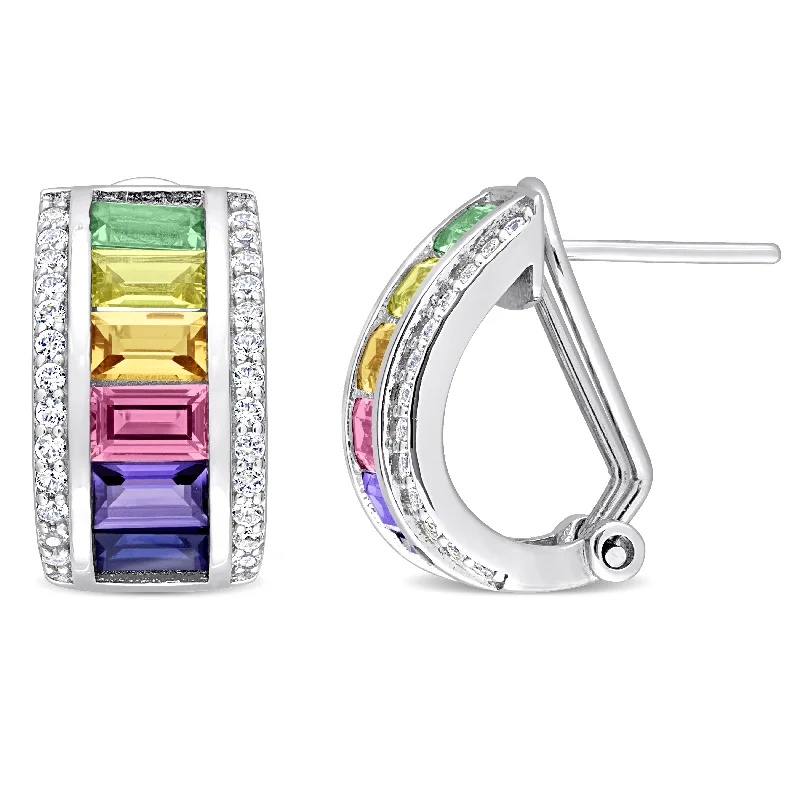 Mimi & Max 4 1/4ct TGW Multi-Color Created Sapphire Hoop Earrings in Sterling Silver