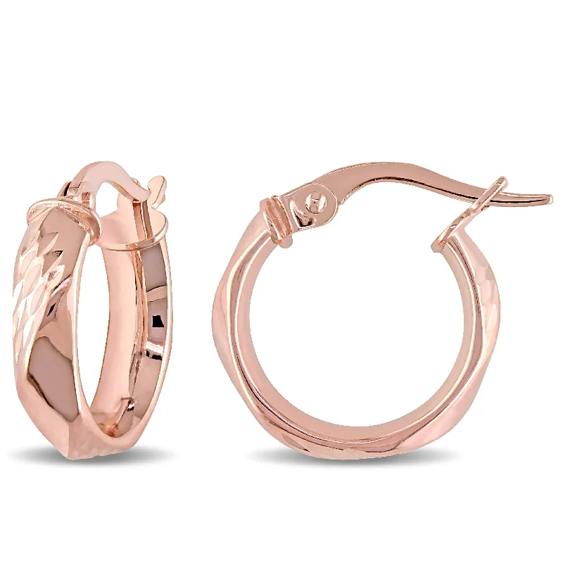 Mimi & Max Diamond-cut and Twist Hoop Earrings in 10k Polished Rose Gold