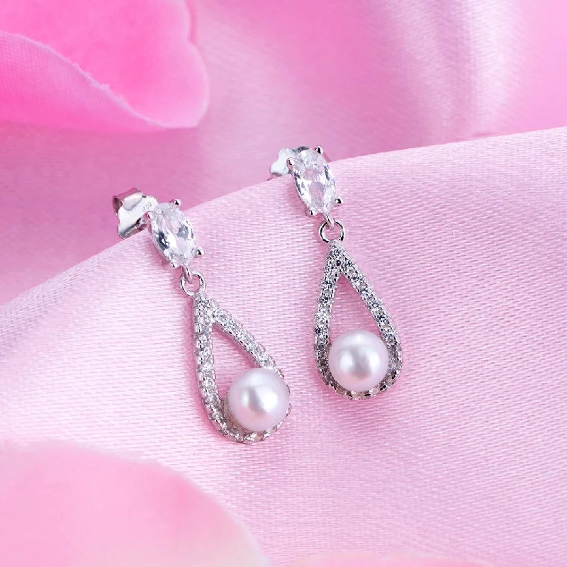 Pearl Radiance Drops Rhodium-Plated 925 Sterling Silver Earrings