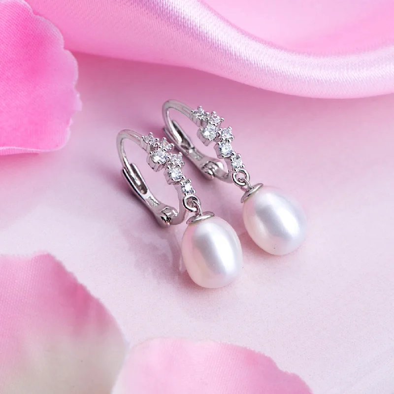 Pearl Radiance Hoops Rhodium-Plated 925 Sterling Silver Earrings