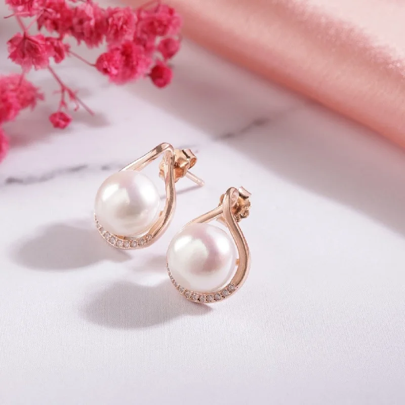 Pearlescent Harmony CZ Rose Gold-Plated 925 Sterling Silver Earrings