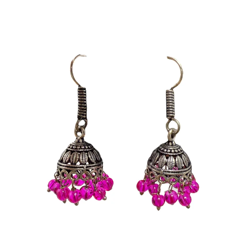 Pink Bead Jhumka Earrings By Unbranded