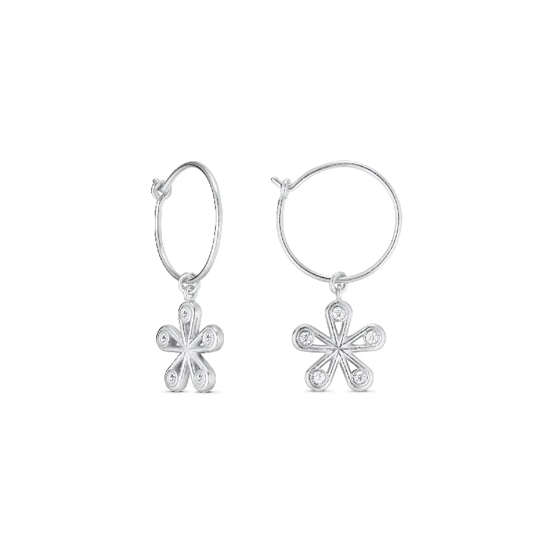 Unity Flower Silver Hoops w. Zirconia