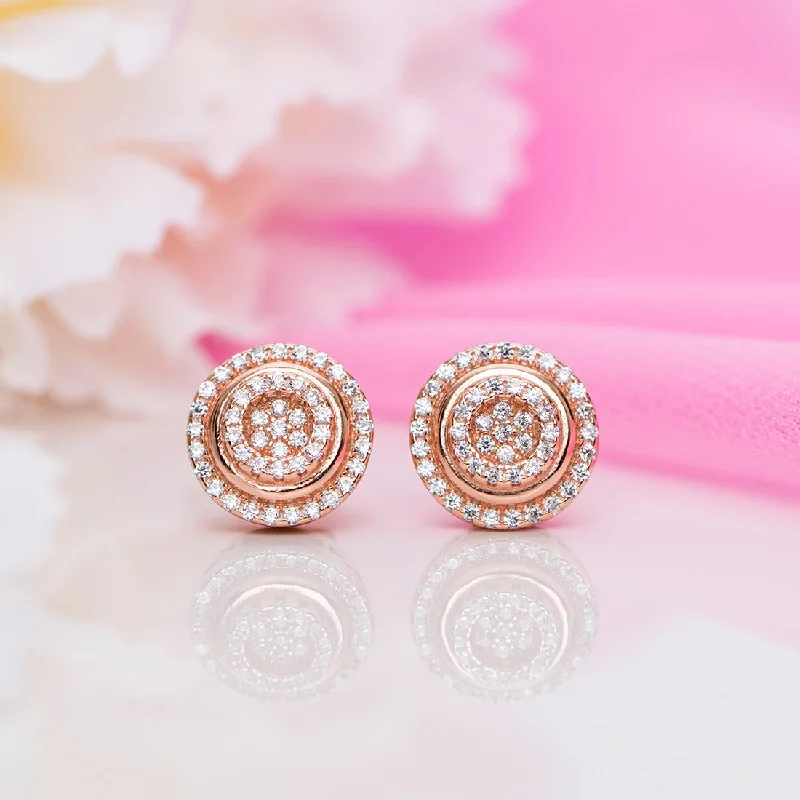 Radiant Orb Rose Gold-Plated CZ 925 Sterling Silver Earrings