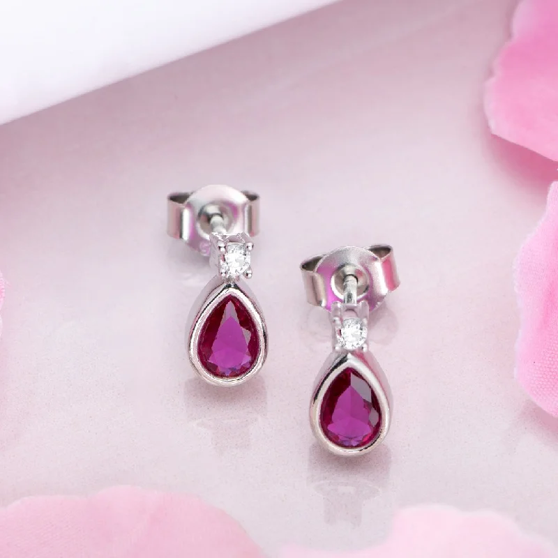 Radiant Rouge Elegance Rhodium-Plated 925 Sterling Silver Earrings