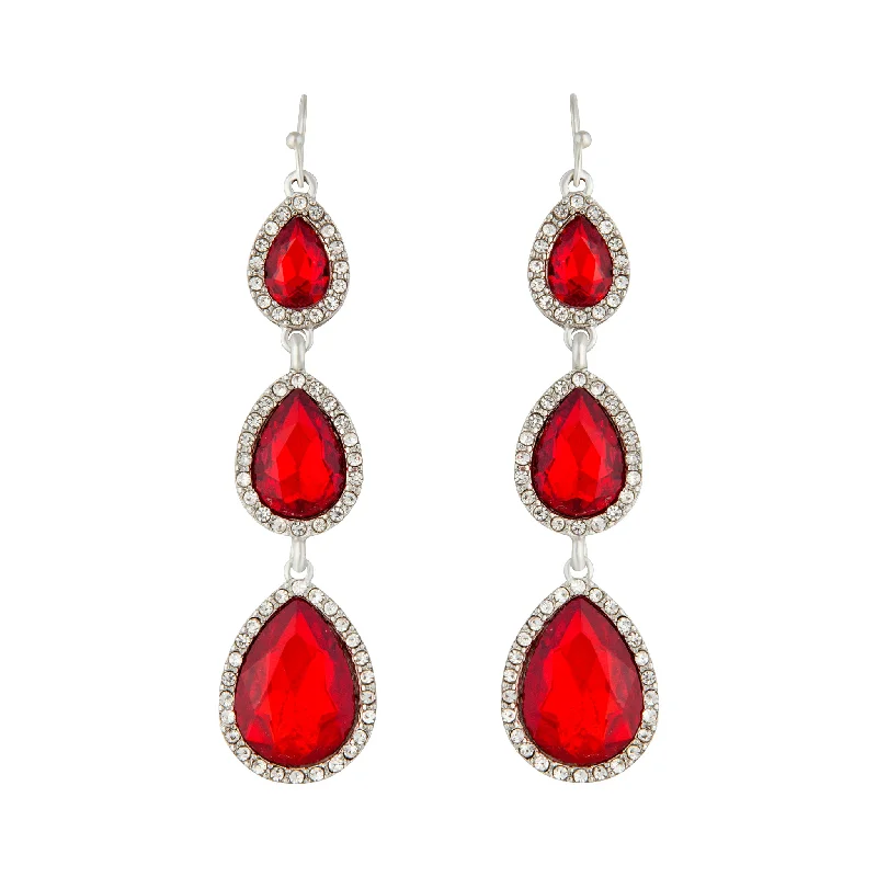 Red Teardrop Diamante Drop Earring