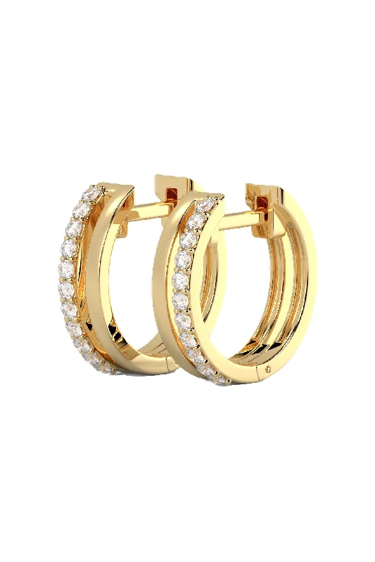 Double Line 18K Gold Hoops w. Lab-Grown Diamonds