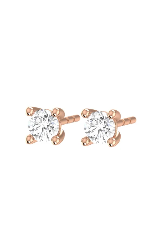 Solitaire 18K Rose Gold Earrings w. Lab-Grown Diamonds