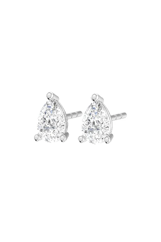 Solitaire Pear 18K White Gold Earrings w. Lab-Grown Diamonds