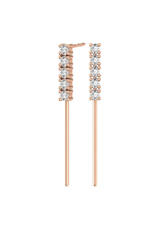 Tennis Drop 18K Rose Gold Earrings w. Lab-Grown Diamonds