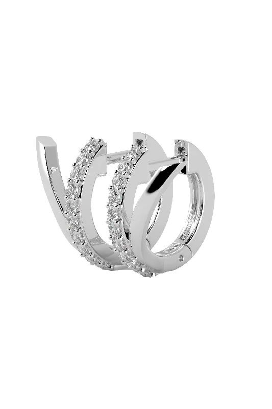 V 18K White Gold Hoops w. Lab-Grown Diamonds