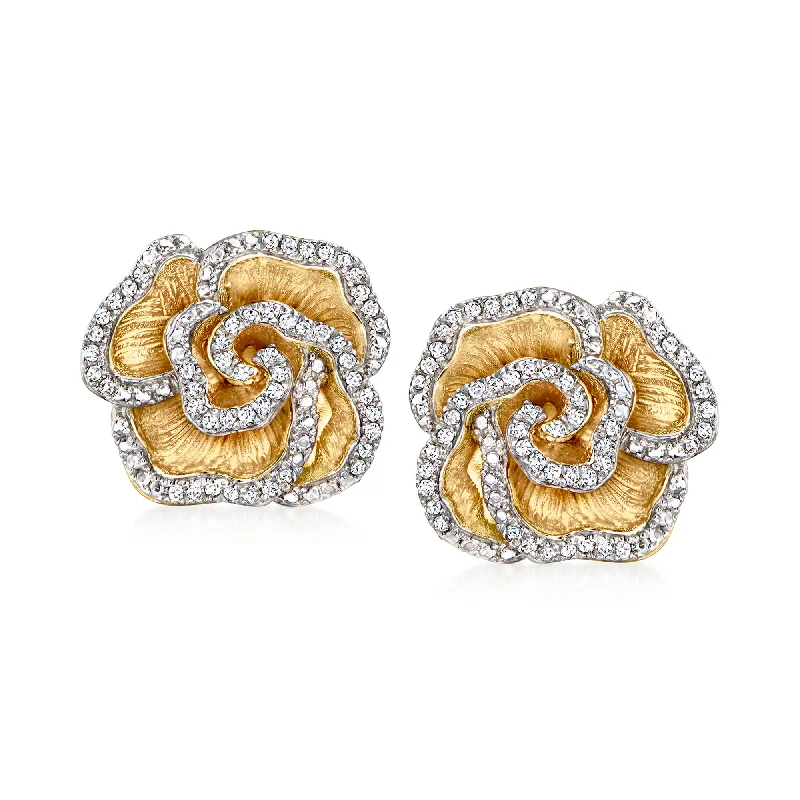 Ross-Simons Diamond Flower Earrings in 18kt Gold Over Sterling