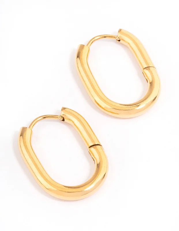 Waterproof Gold Plated Stainless Steel Plain Oval Huggie Hoops