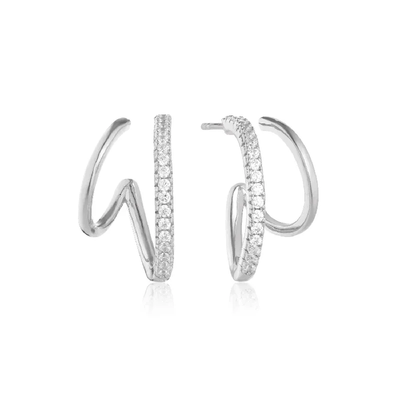 Ellera Due Grande Silver Hoops w. White Zirconias