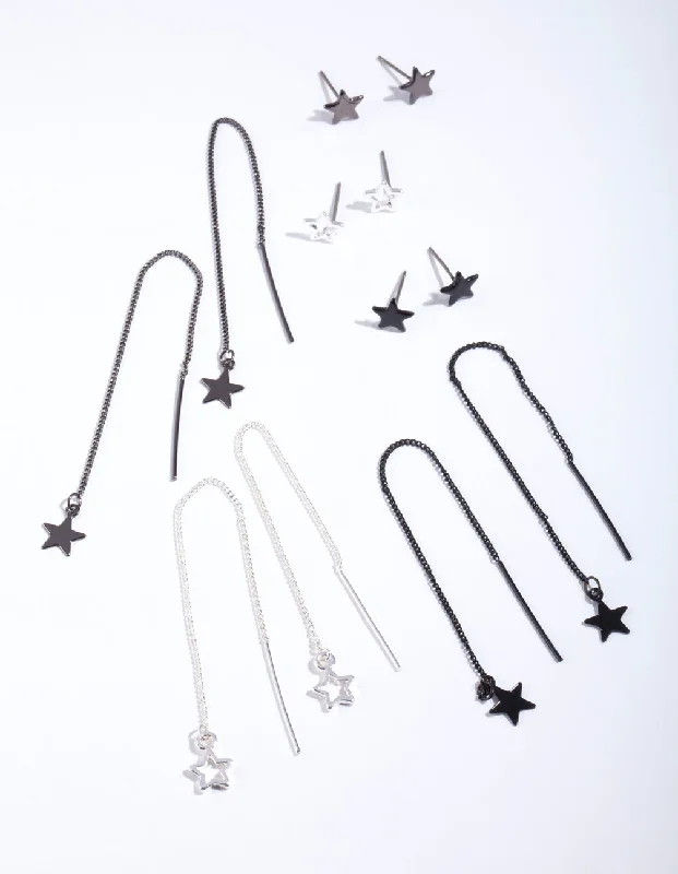 Silver Mixed Metal Star Earrings