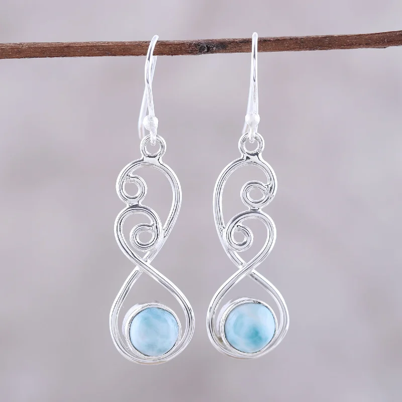 Sky Swirl Sterling Silver and Blue White Larimar Dangle Earrings