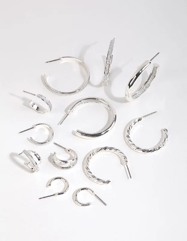 Silver Glitter Paper Earring 6-Pack