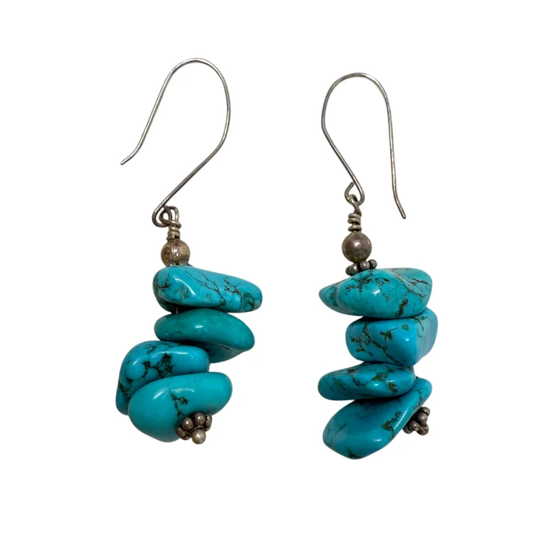 Stacked Tumbled Turquoise Dangle Earrings By Unbranded