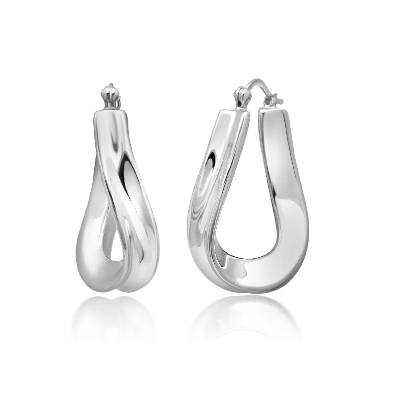 Sterling Silver 34X21X4 MM Hoop Earrings