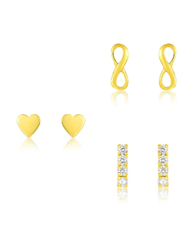 Sterling Silver Heart & Infinity Earring Set of 3[Gold]