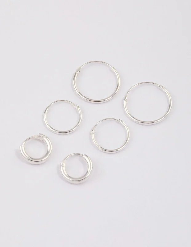 Sterling Silver Mixed Thick Hoop Earrings Pack