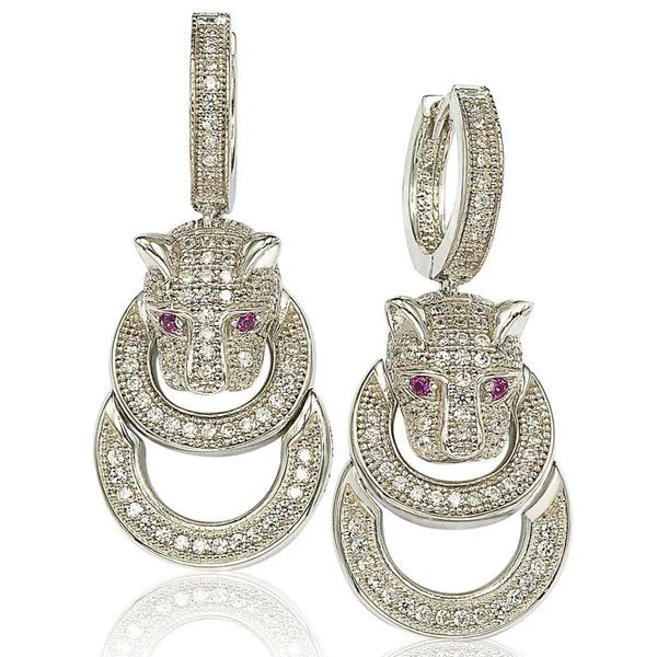 Suzy Levian Cubic Zirconia Sterling Silver Tiger Earrings