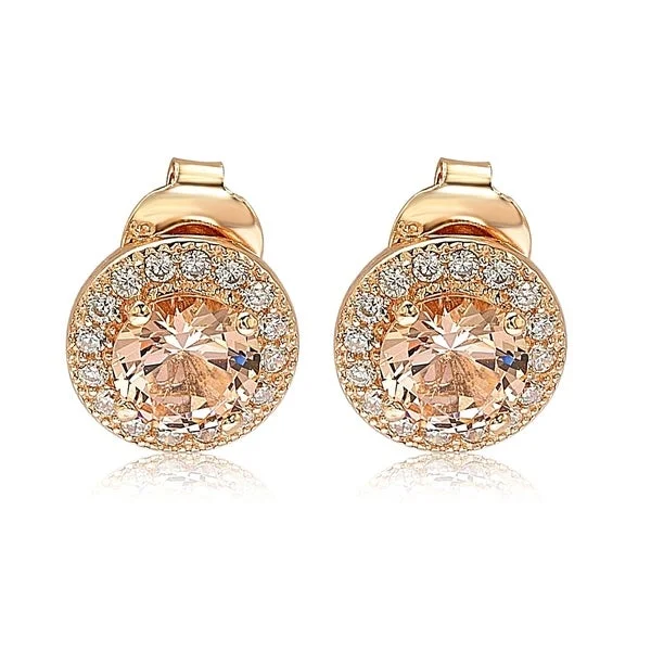 Suzy Levian Rose Sterling Silver Round Cut Morganite Cubic Zirconia Halo Studs