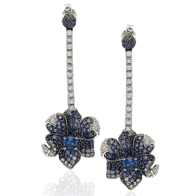 Suzy Levian Sapphire and Diamond in Sterling Silver Earring