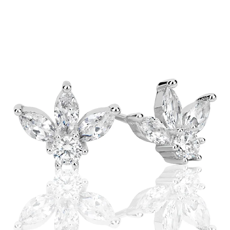 Suzy Levian Sterling Silver Cubic Zirconia Half Flower Cluster Earrings