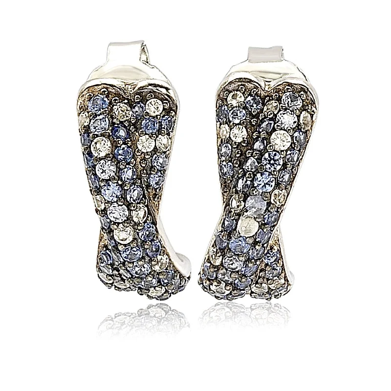 Suzy Levian Sterling Silver Sapphire Petite Crossover Pave Earrings