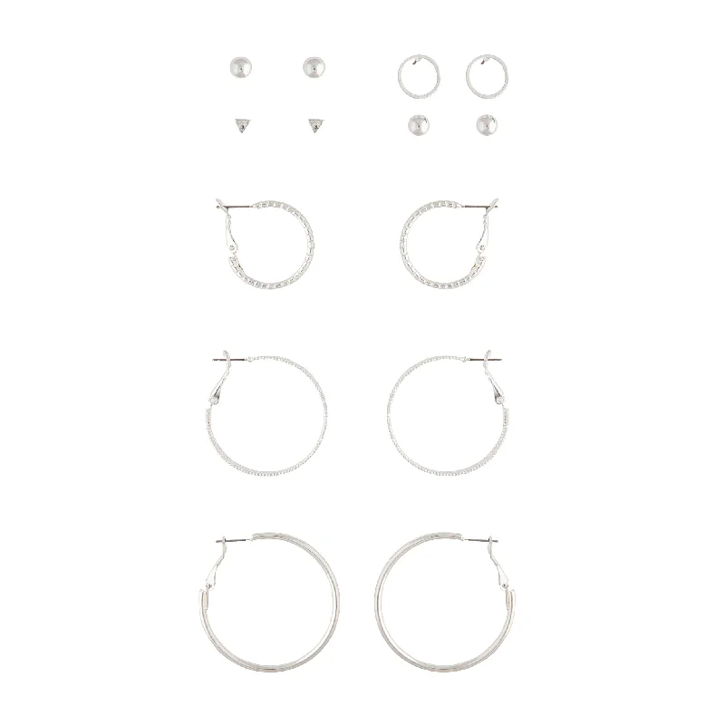 Silver Diamante Stud Hoop Earring Pack