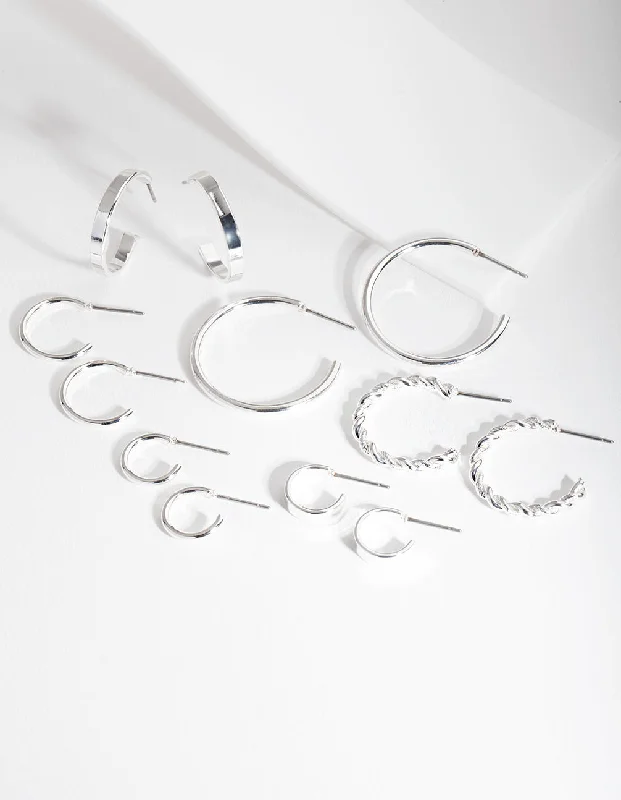 Silver Sleeper Hoop Earring 6-Pack