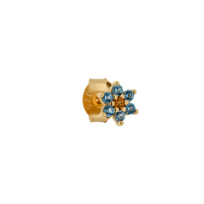 Flora 18K Gold Plated Stud w. Blue & Orange Zirconia